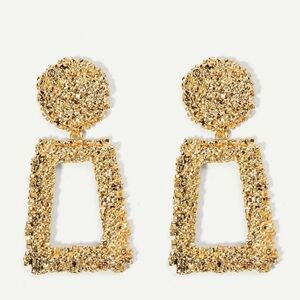 Bold Gold Textured Rectangular Earrings